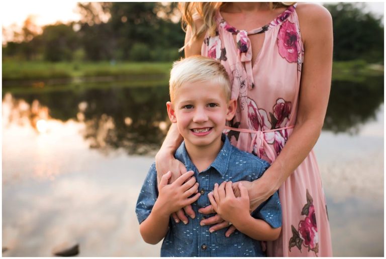 Mother and son portrait at the lake